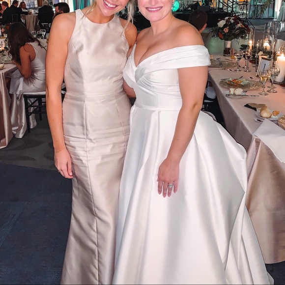 Dessy Satin Twill Champagne Bridesmaid Dress - Picture 5 of 9